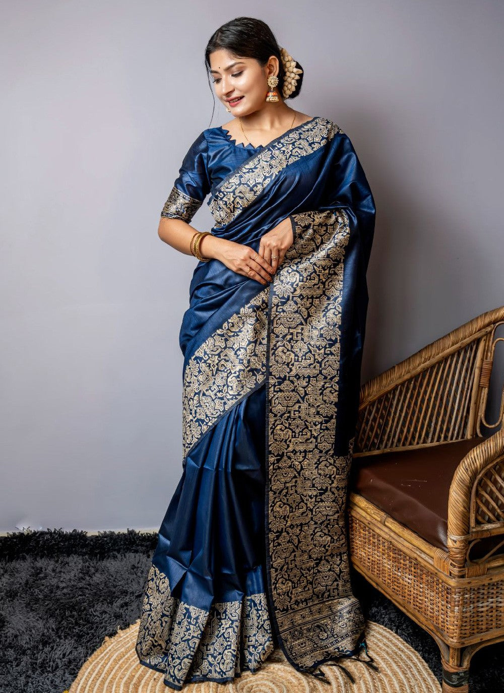 Trendy Border Work Handloom Silk, Raw Silk Saree - S3549