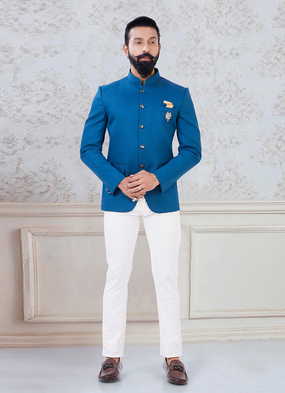 Buttons Imported Blue Jodhpuri Suit - M3120