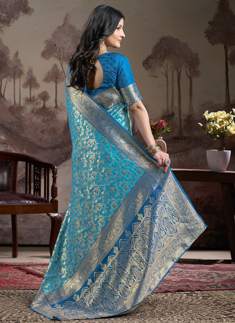 Classic Saree Jacquard Work Blue Jacquard Silk S12589