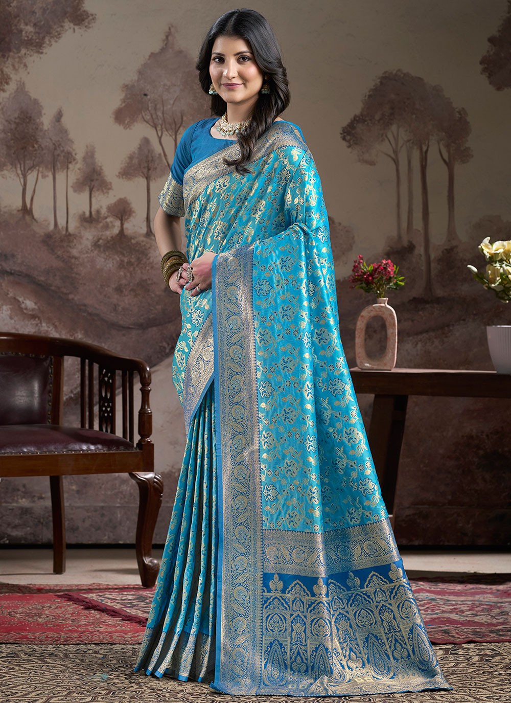 Classic Saree Jacquard Work Blue Jacquard Silk S12589