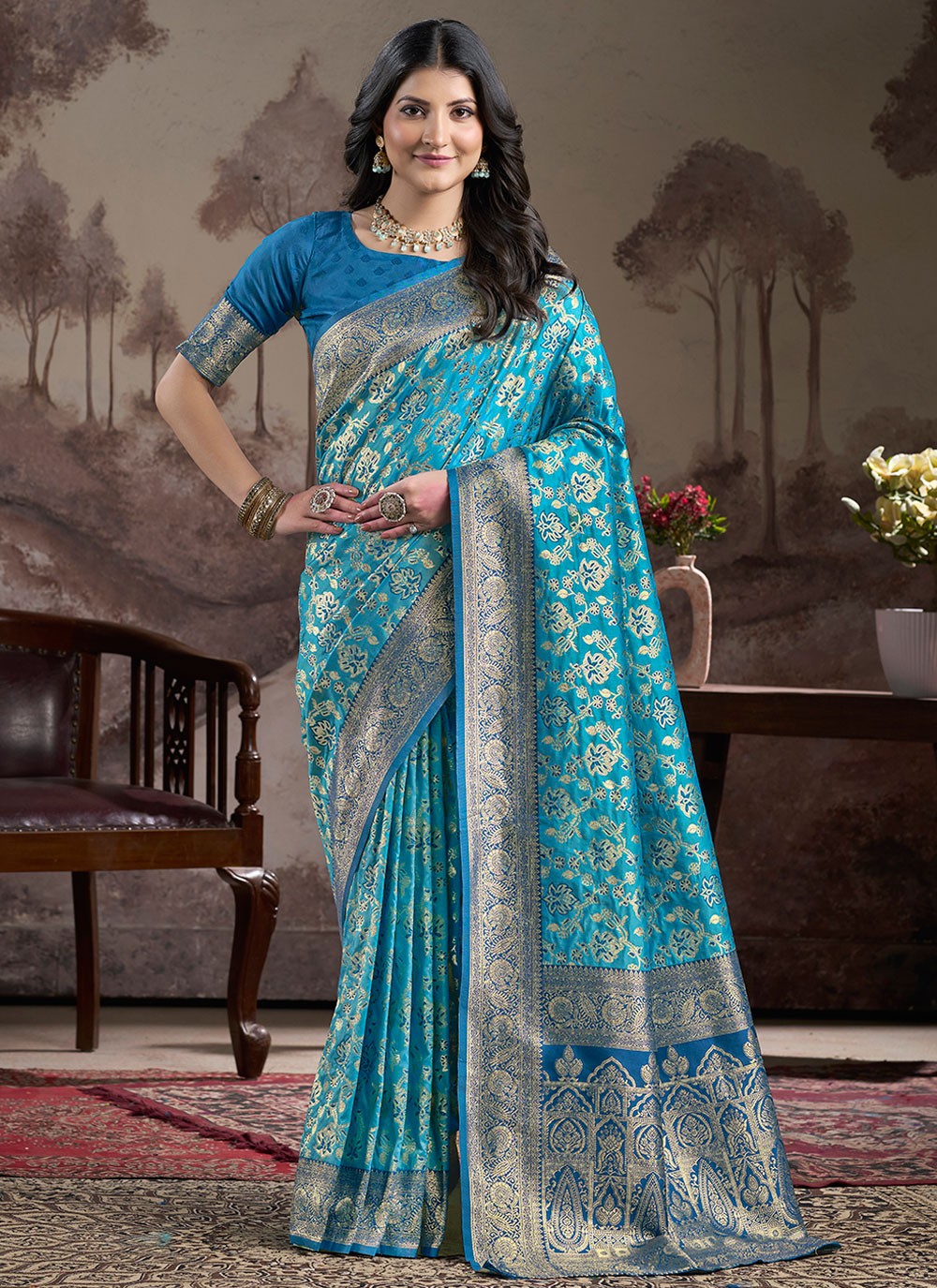 Classic Saree Jacquard Work Blue Jacquard Silk S12589