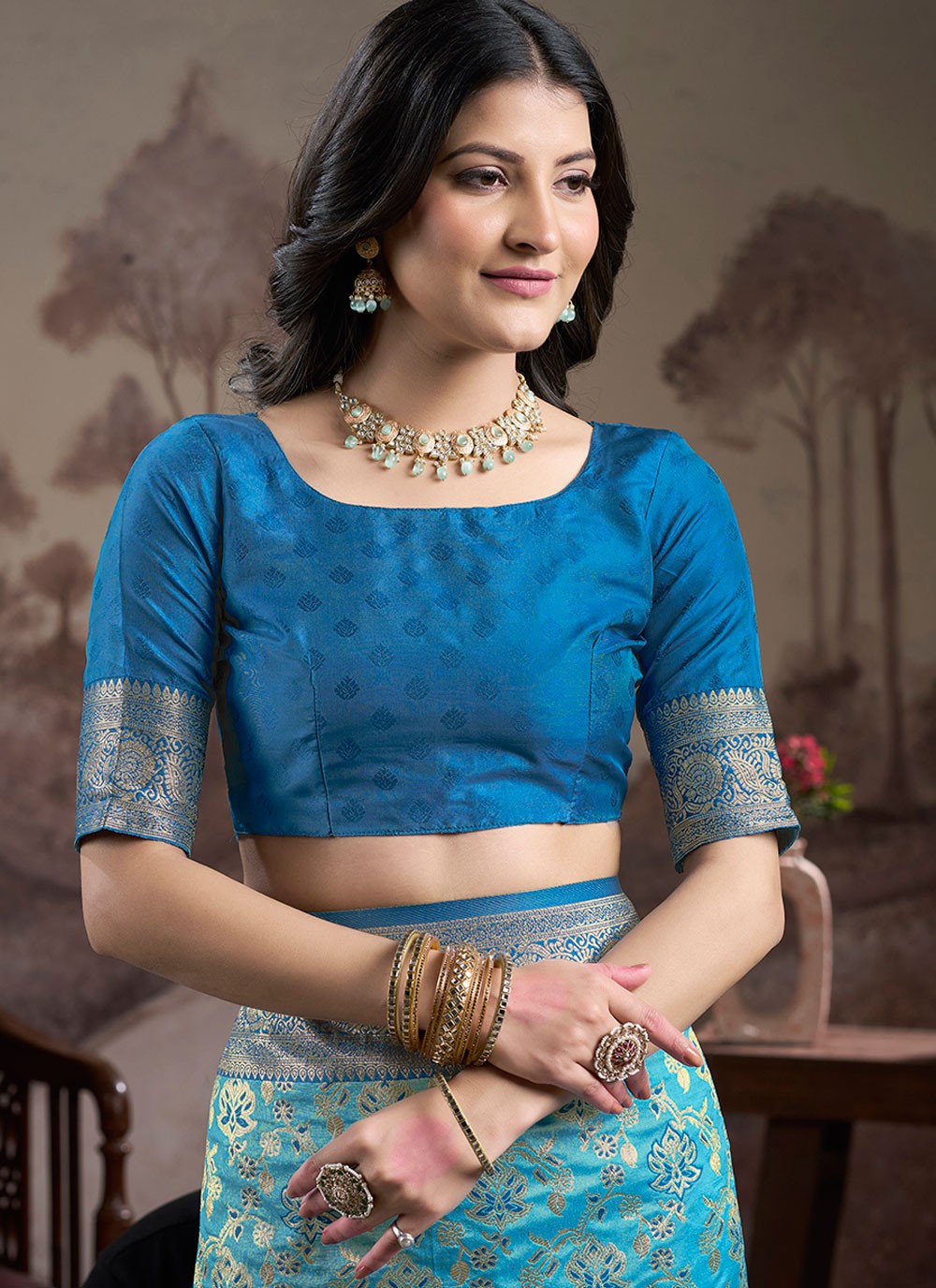 Classic Saree Jacquard Work Blue Jacquard Silk Saree S12589