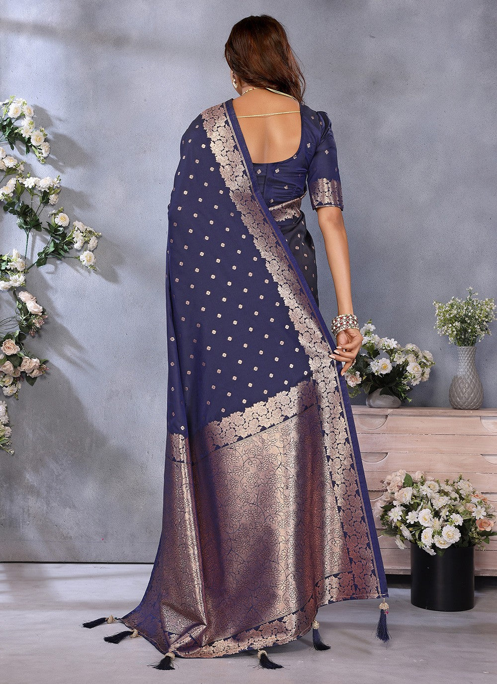 Blue Banarasi Silk Trendy Saree Jacquard Work, Weaving Zari S16914