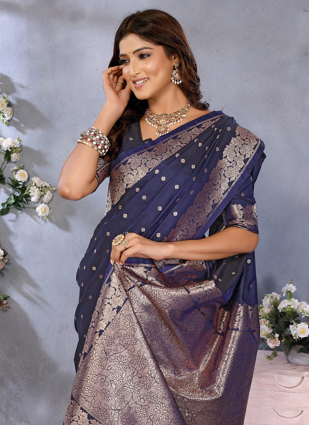 Blue Banarasi Silk Trendy Saree Jacquard Work, Weaving Zari S16914