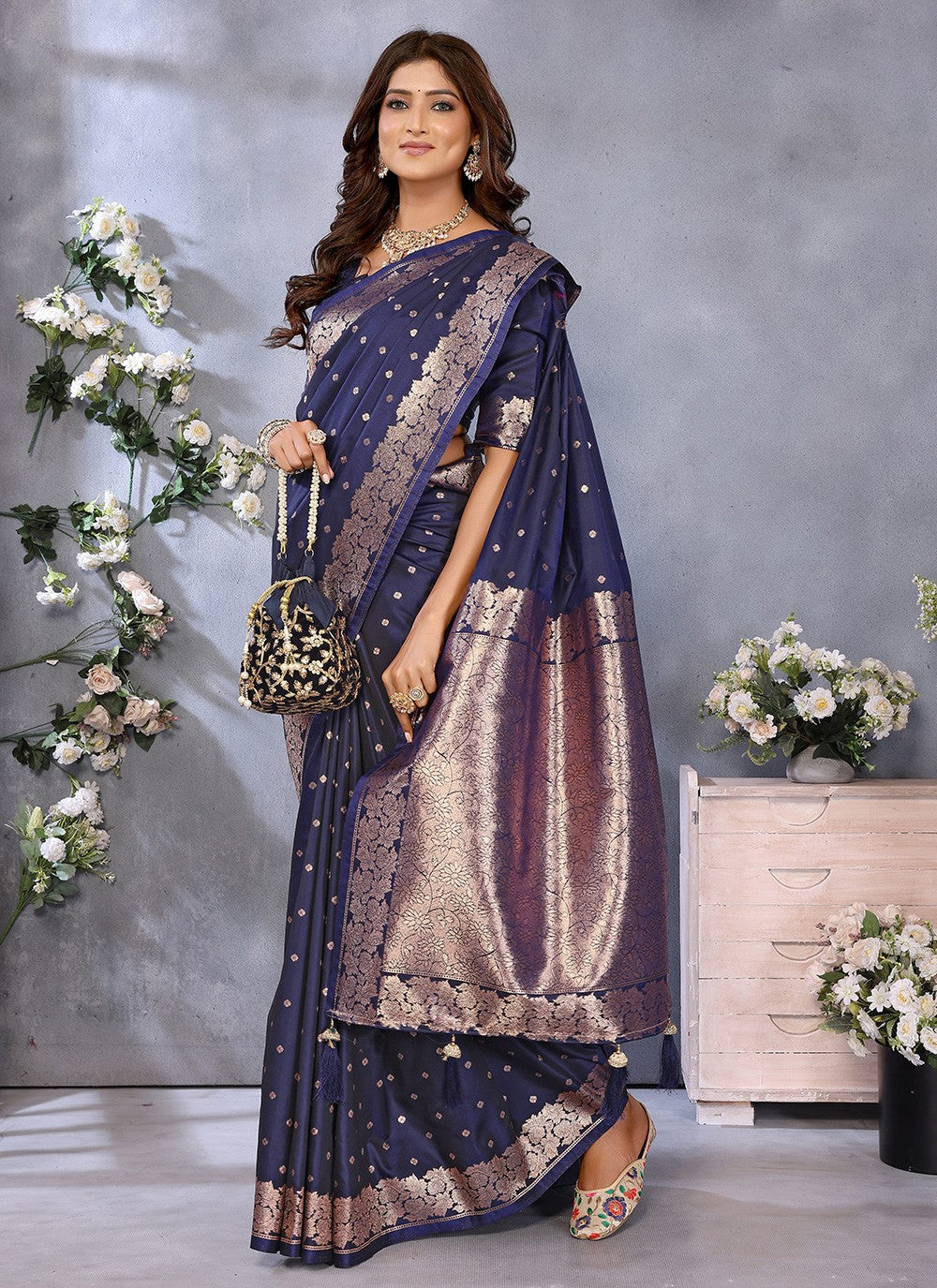 Blue Banarasi Silk Trendy Saree Jacquard Work, Weaving Zari S16914