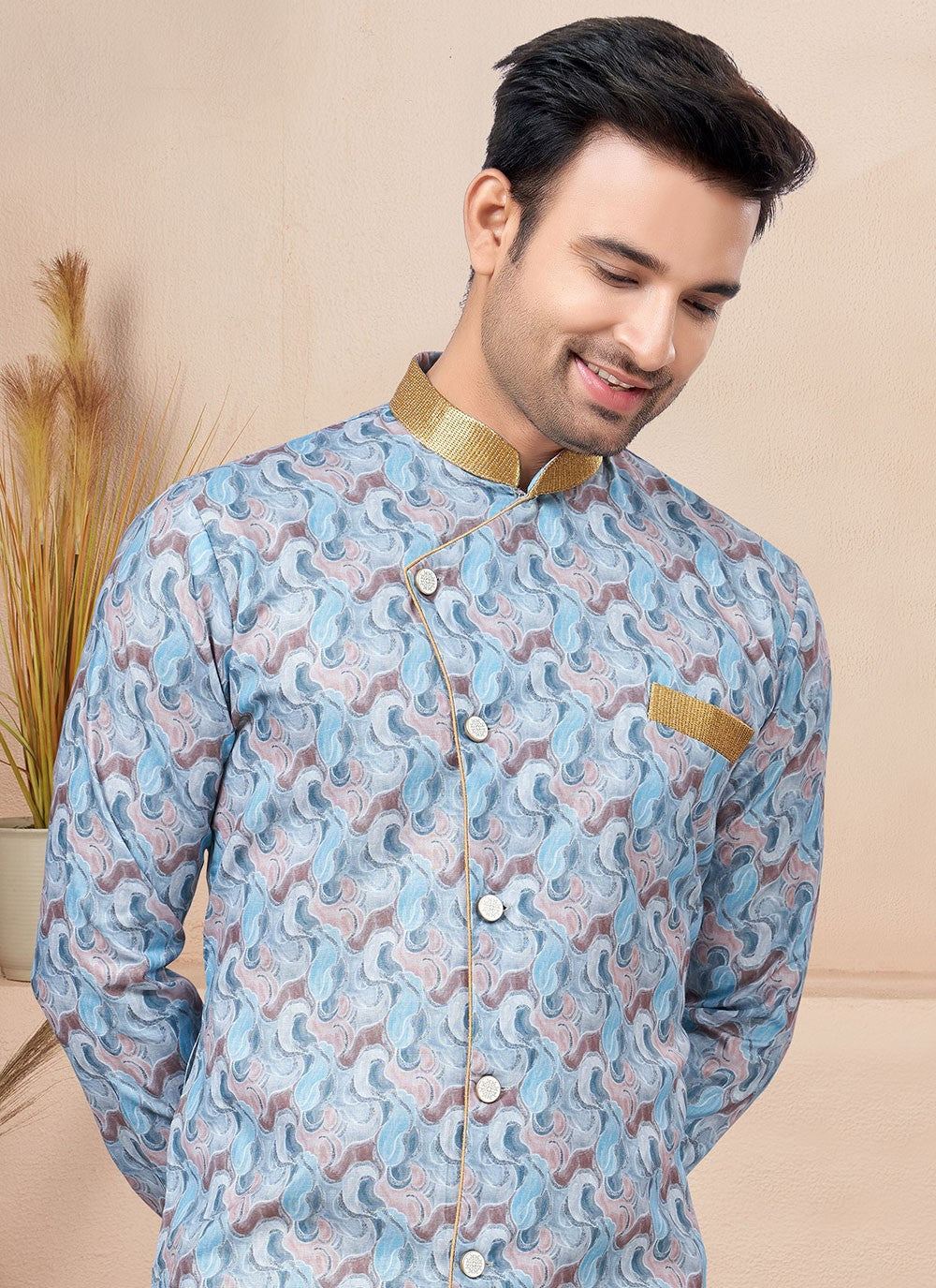 Lace Cotton Blue Indo Western - M6210