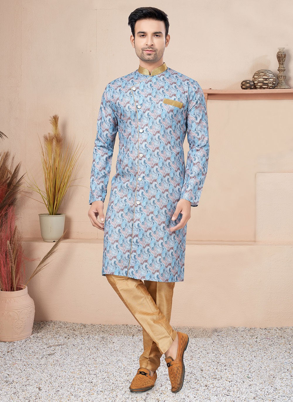 Lace Cotton Blue Indo Western - M6210