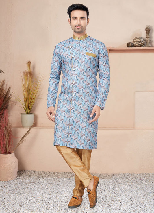 Lace Cotton Blue Indo Western - M6210