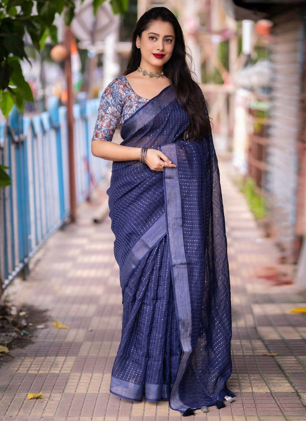 Contemporary Block Print Chanderi Cotton Saree - S5794