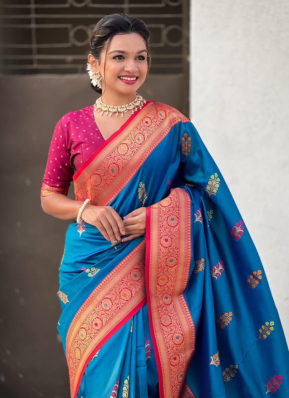 Meenakari Silk Blue Classic Saree S15300