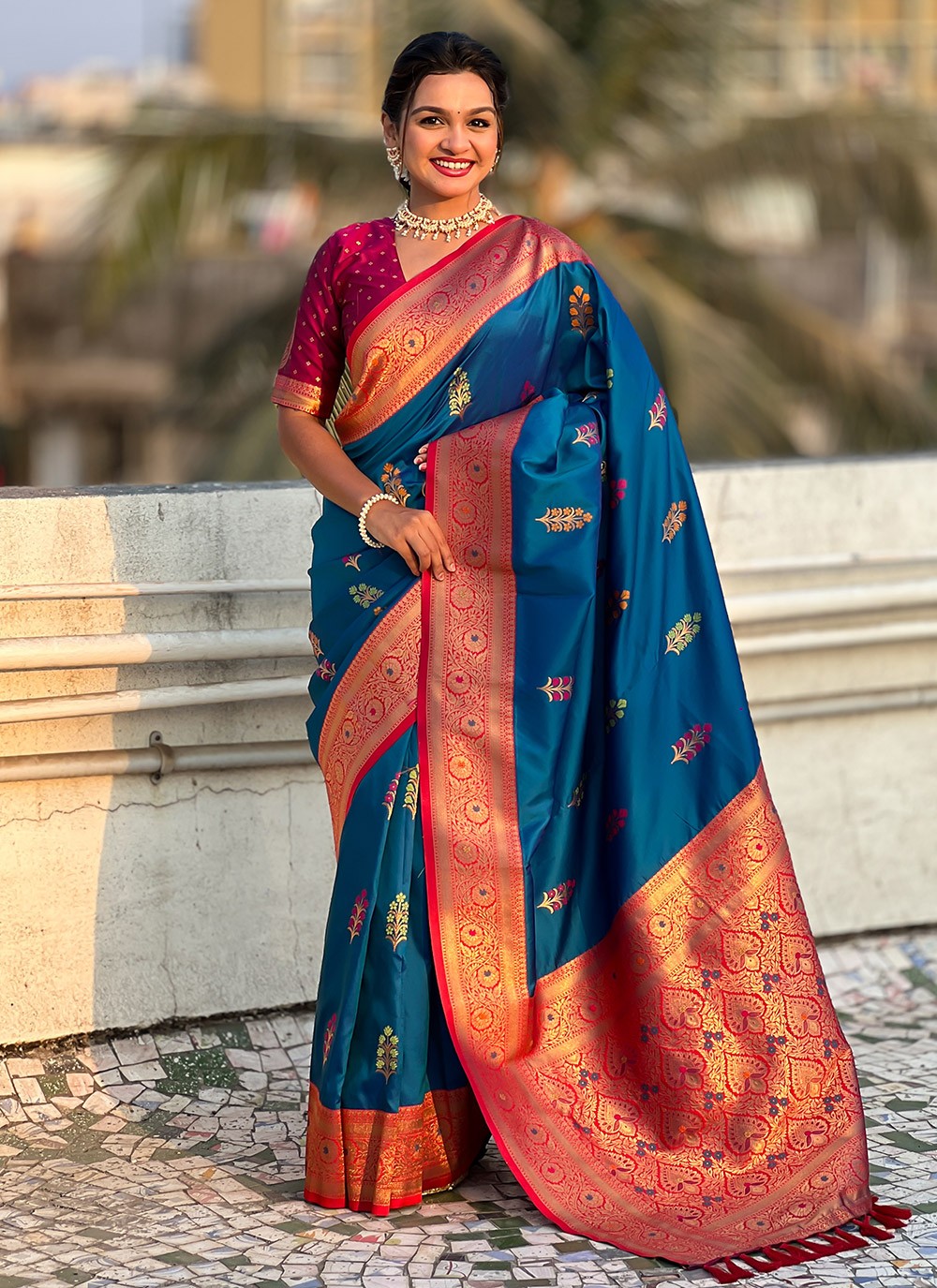 Meenakari Silk Blue Classic Saree S15300