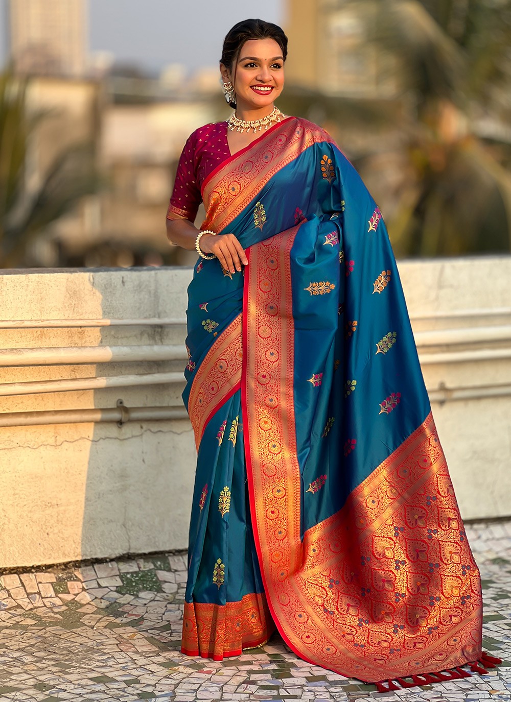Meenakari Silk Blue Classic Saree S15300