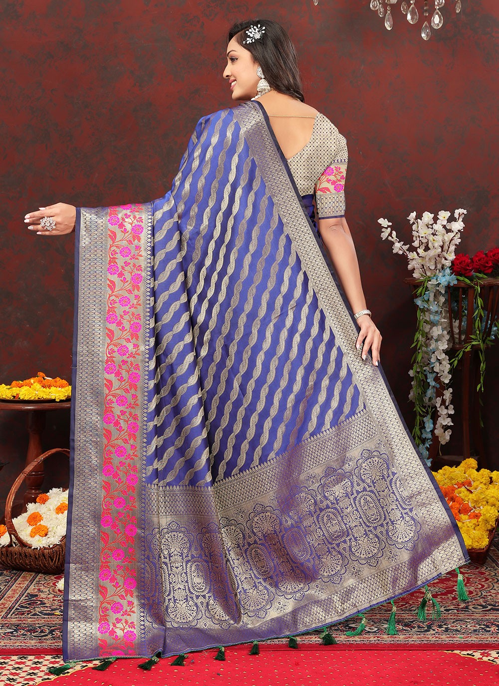 Trendy Meenakari Organza, Silk Saree - S5046