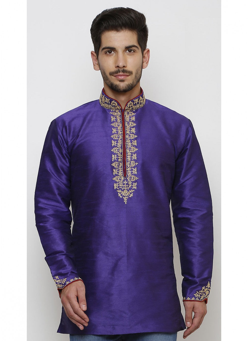 Embroidered Art Dupion Silk Blue Kurta - M1686