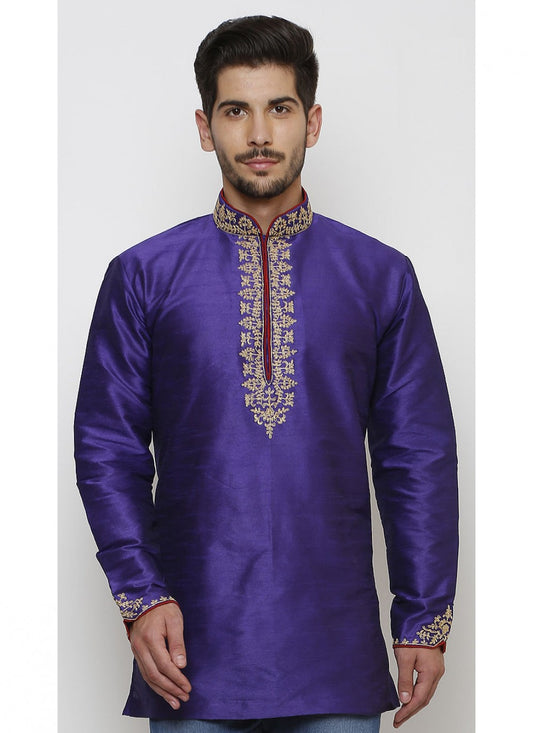 Embroidered Art Dupion Silk Blue Kurta - M1686