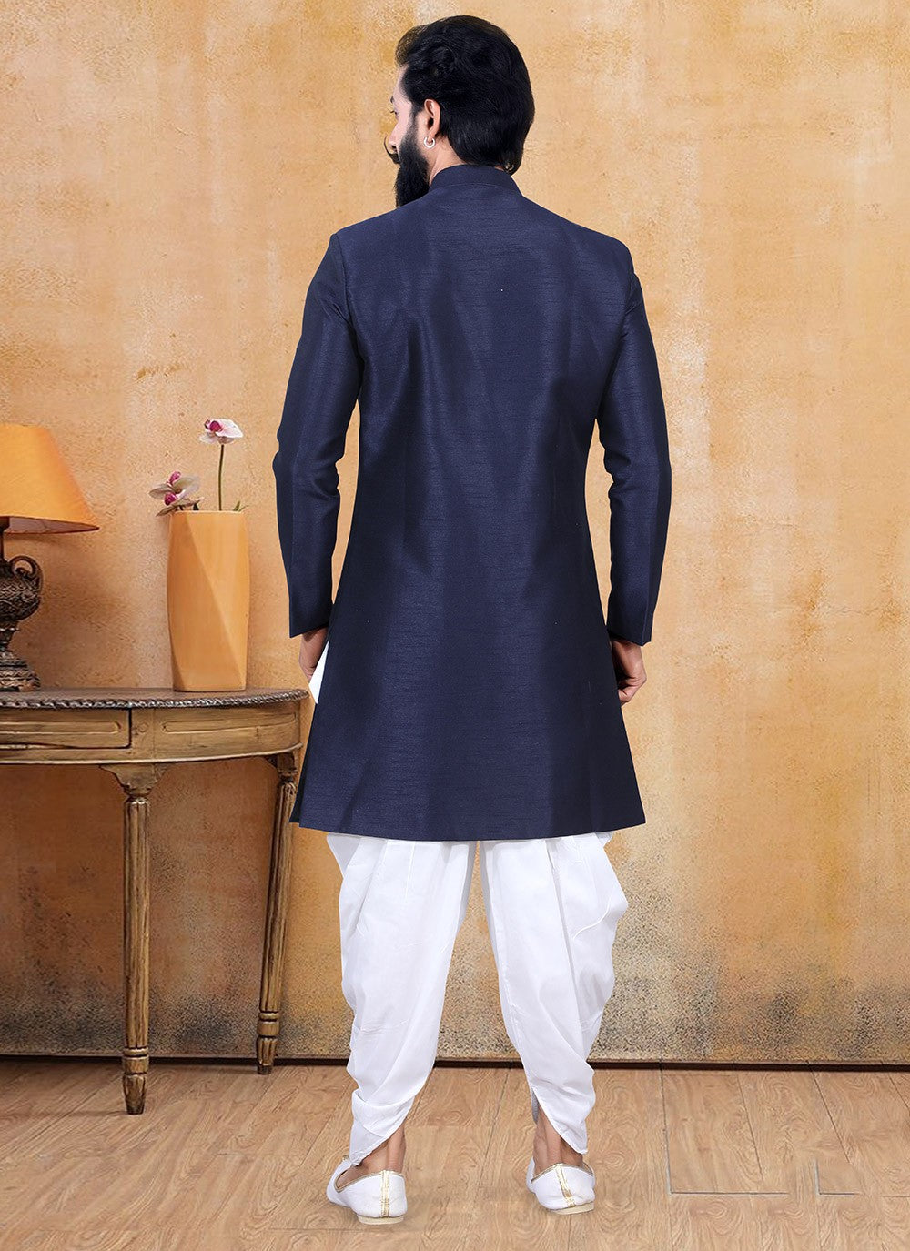 Printed Silk Blue Dhoti Kurta - M3375
