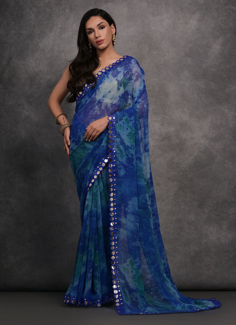 Contemporary Mirror Georgette Saree - S4734