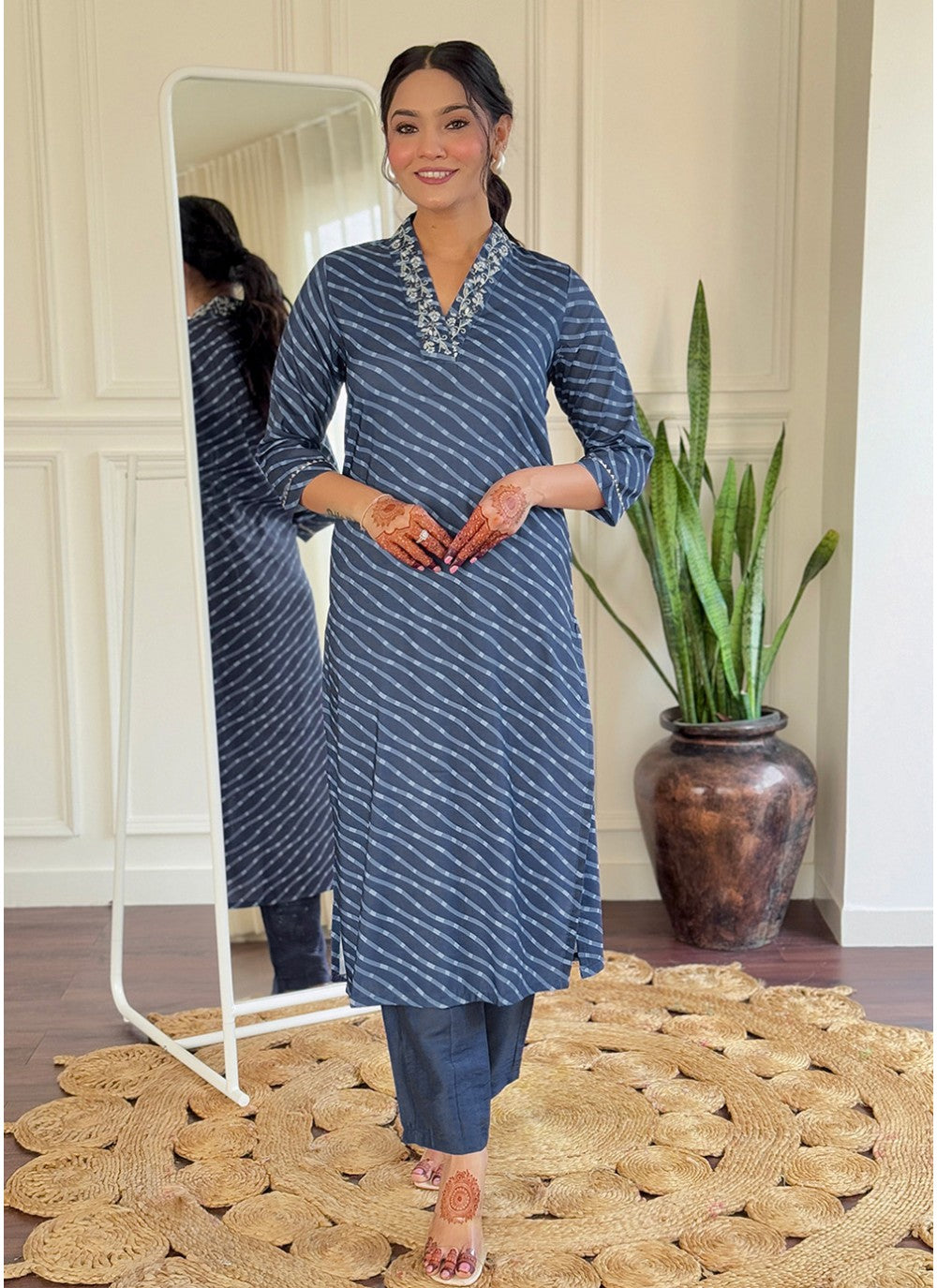 Embroidered Muslin Blue Salwar Suit T6030