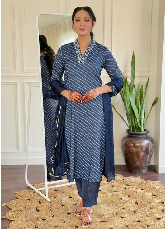 Embroidered Muslin Blue Salwar Suit T6030