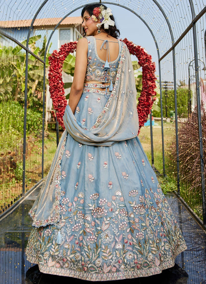 Beads Net Blue Lehenga - L3345