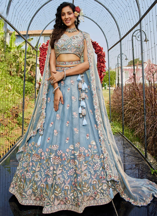 Beads Net Blue Lehenga - L3345