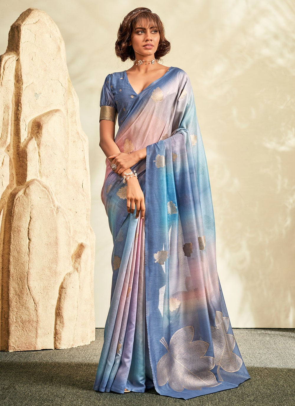 Trendy Printed Khadi Saree - S5523