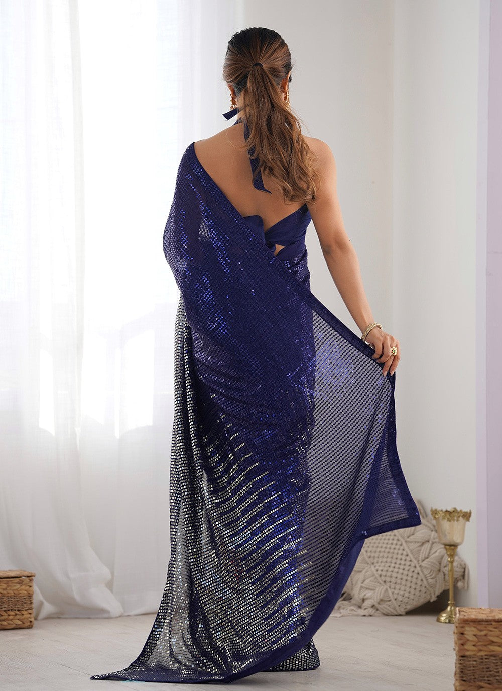 Classic Saree Embroidered Blue Georgette Saree S12404