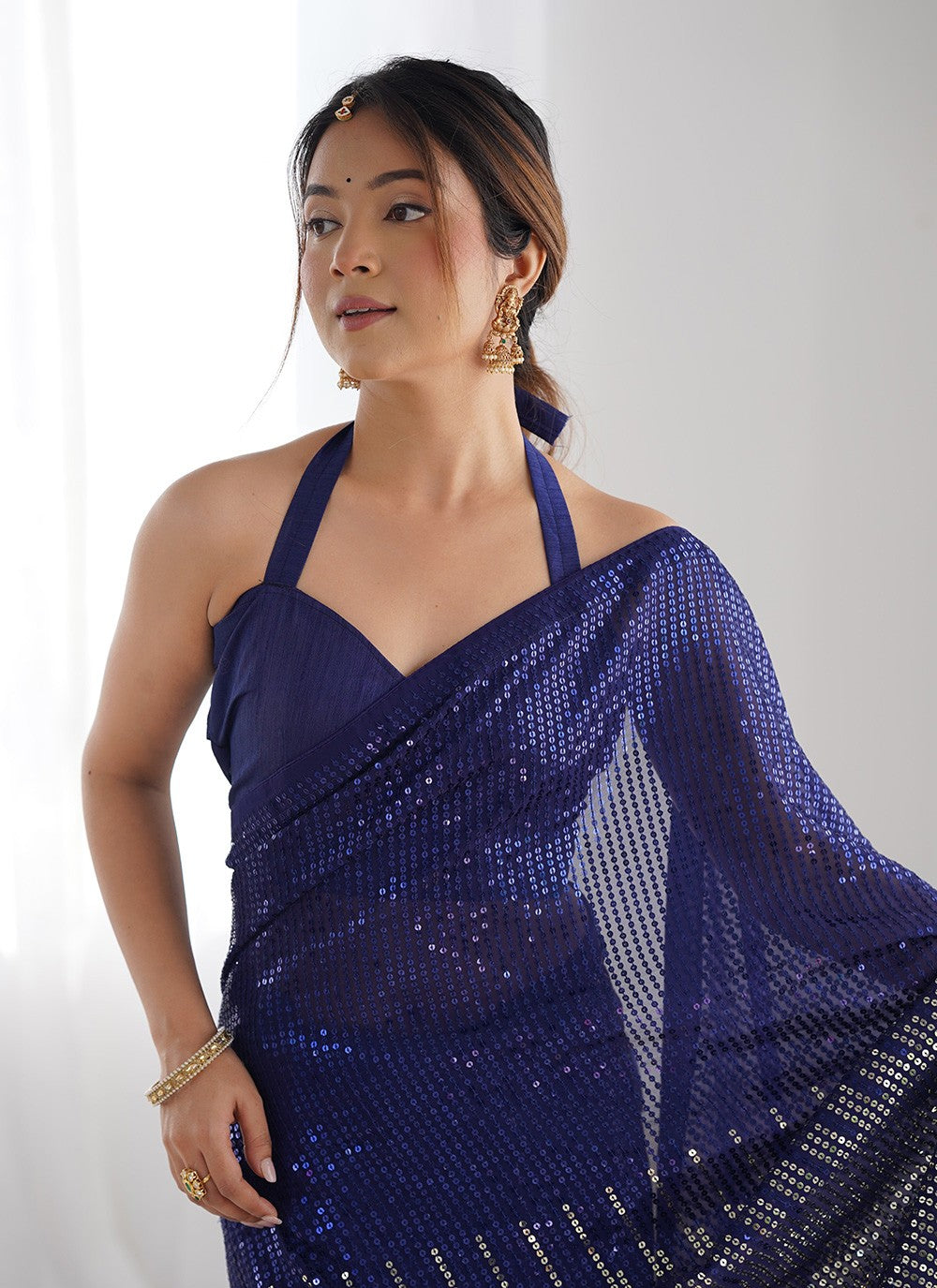 Classic Saree Embroidered Blue Georgette Saree S12404