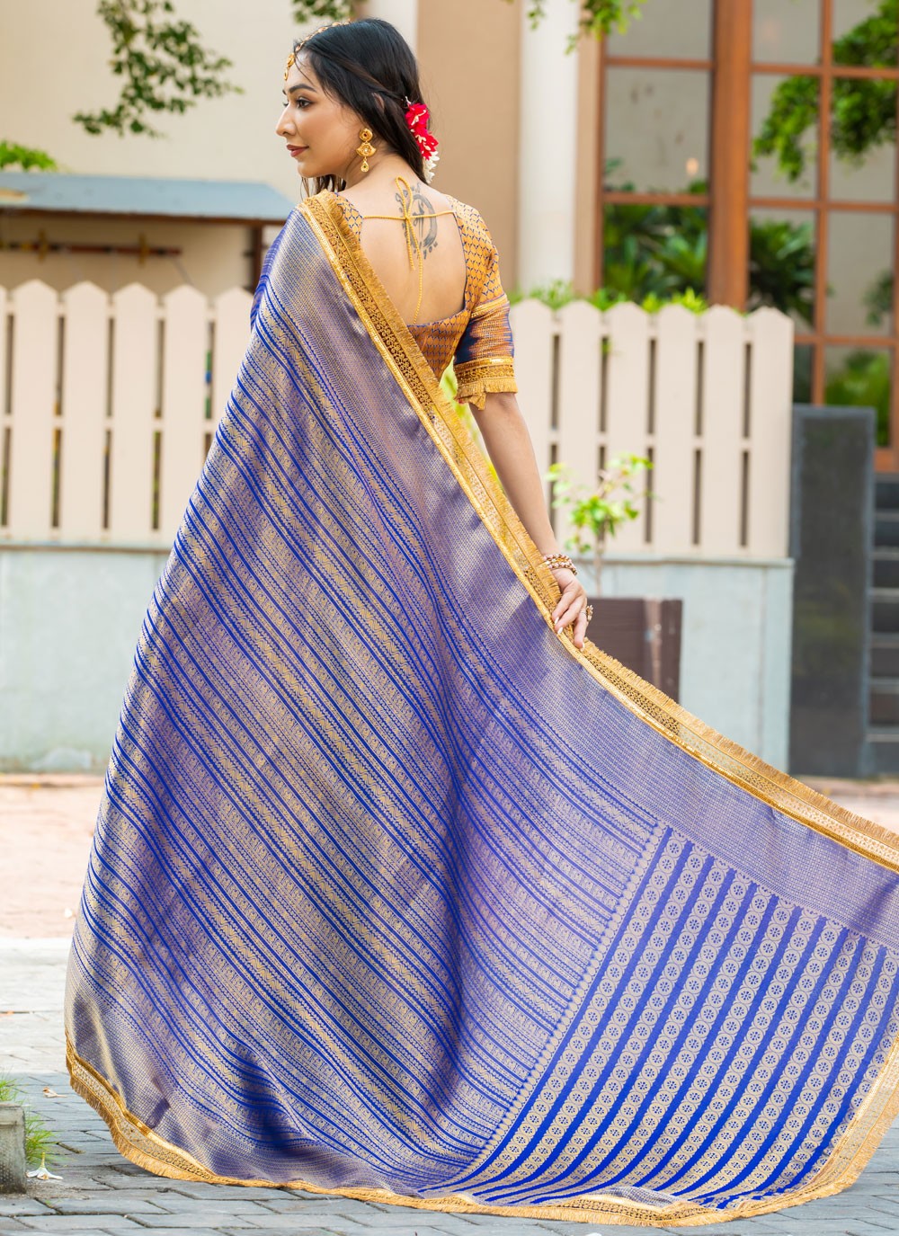 Woven Brocade Blue Saree S14734