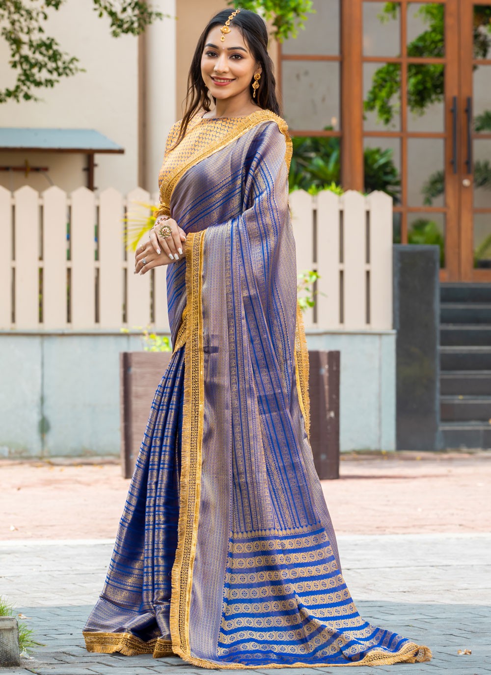 Woven Brocade Blue Saree S14734
