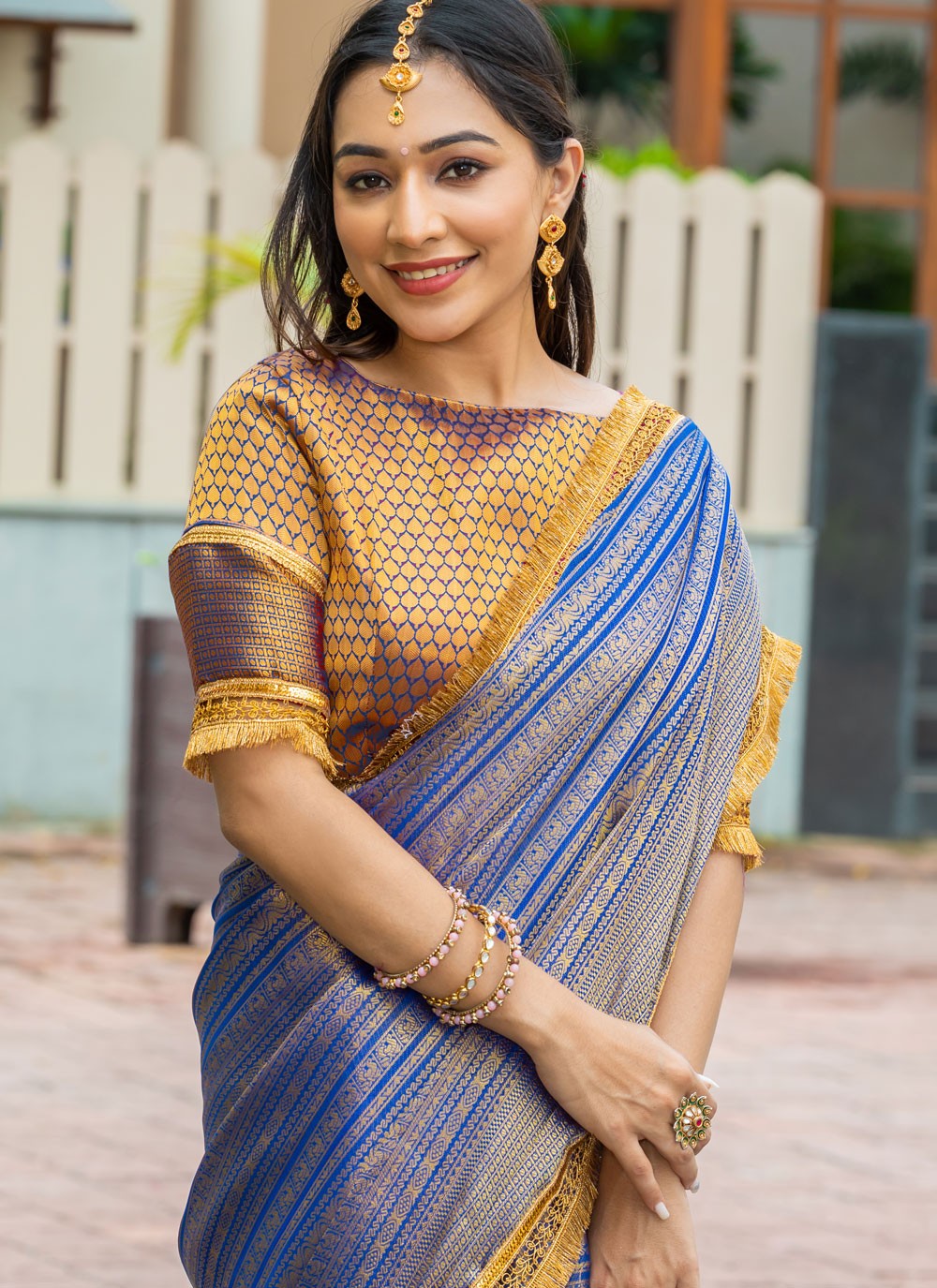 Woven Brocade Blue Saree S14734