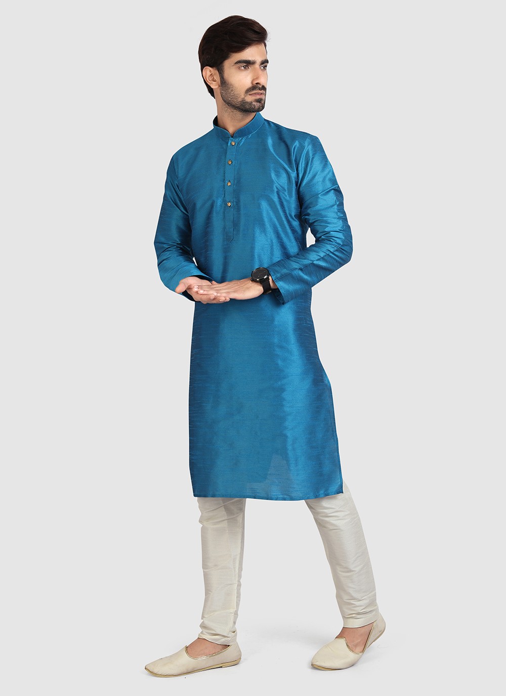 Plain Art Silk Blue Kurta Pyjama - M3418