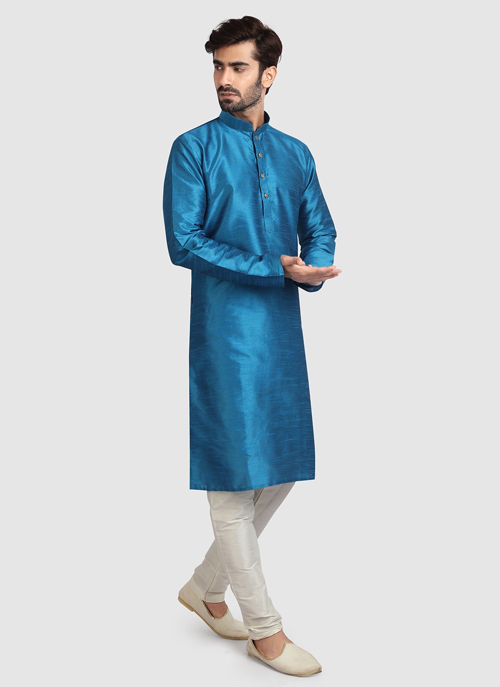 Plain Art Silk Blue Kurta Pyjama - M3418