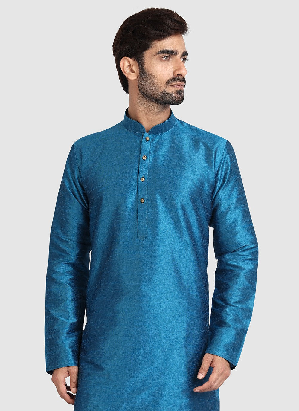 Plain Art Silk Blue Kurta Pyjama - M3418