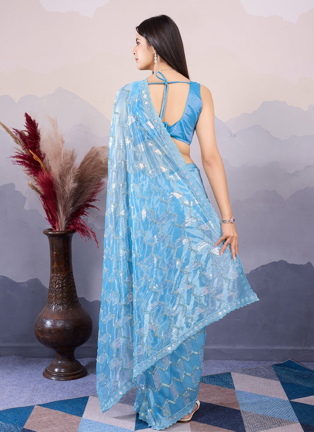Classic Embroidered Net Saree - S8490