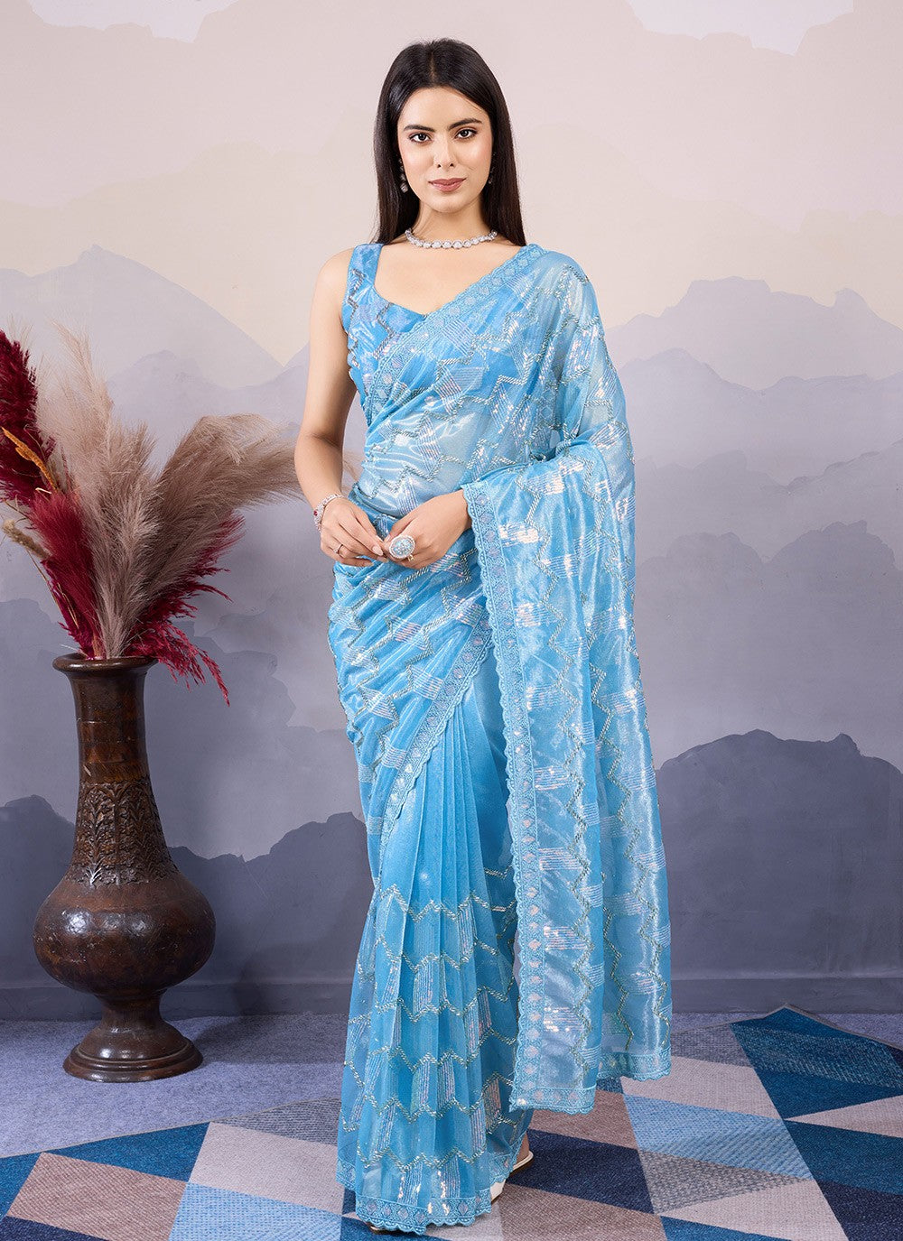 Classic Embroidered Net Saree - S8490