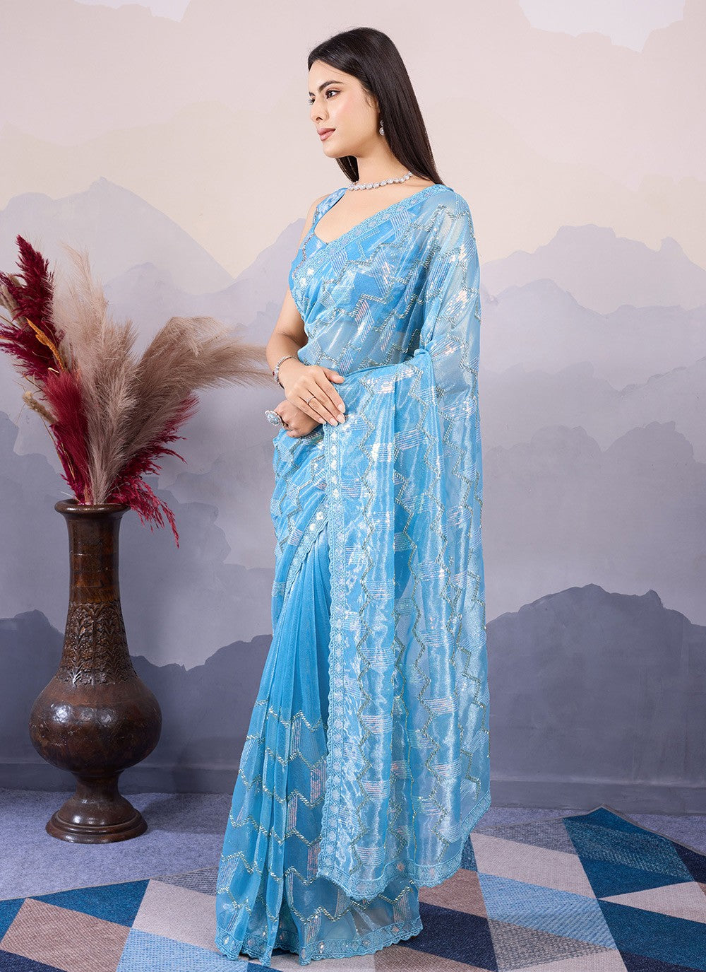 Classic Embroidered Net Saree - S8490
