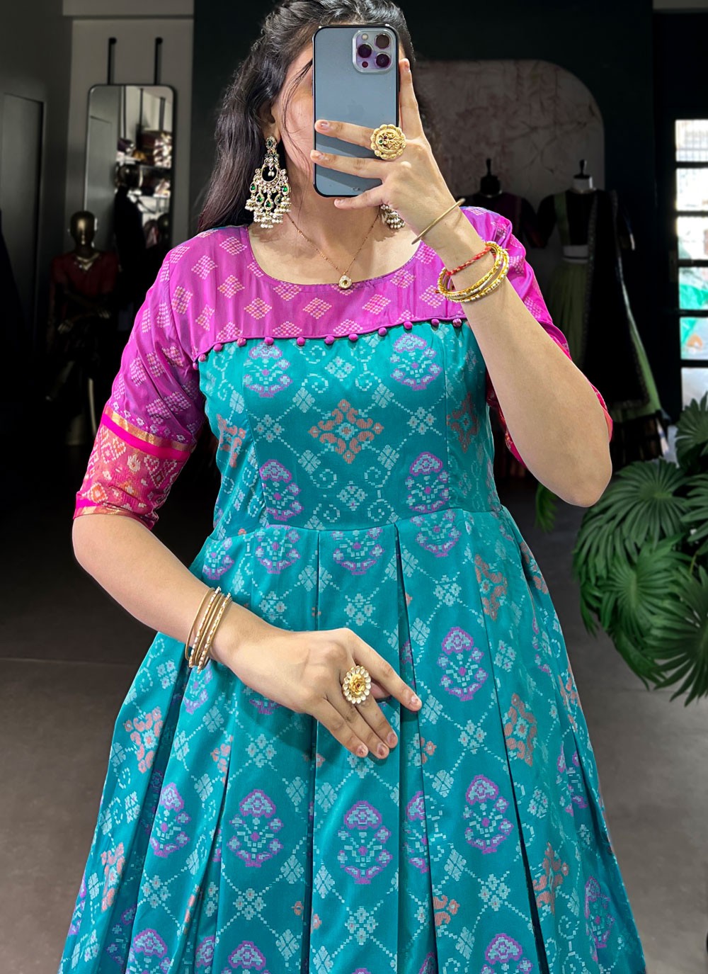 Patola Print Jacquard Silk Blue Gown G1958