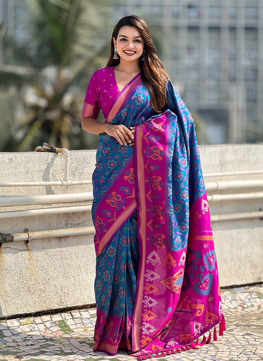Classic Saree Meenakari Blue Patola Silk Saree S13554