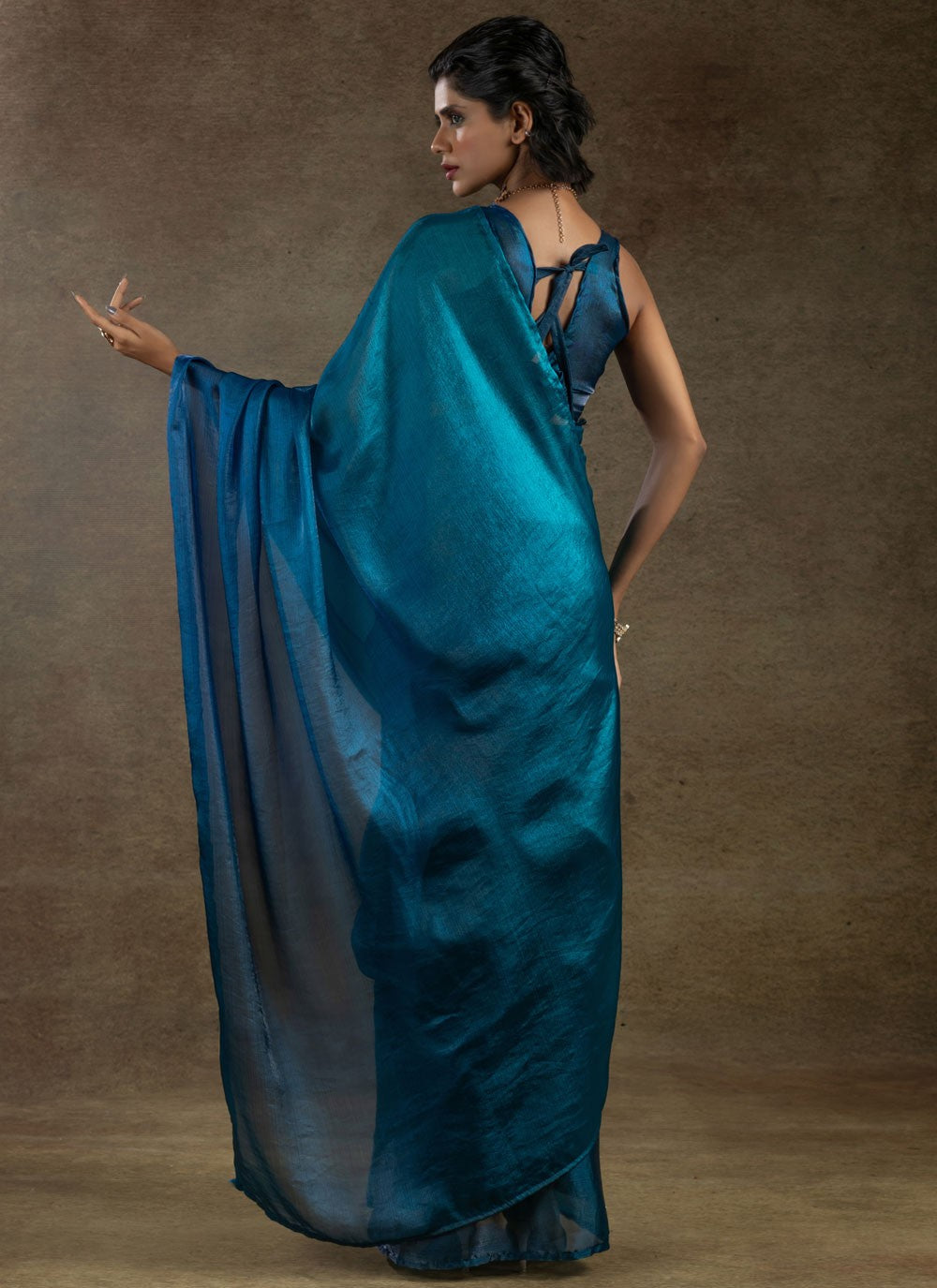 Plain Satin Silk Blue Shaded Saree S15491