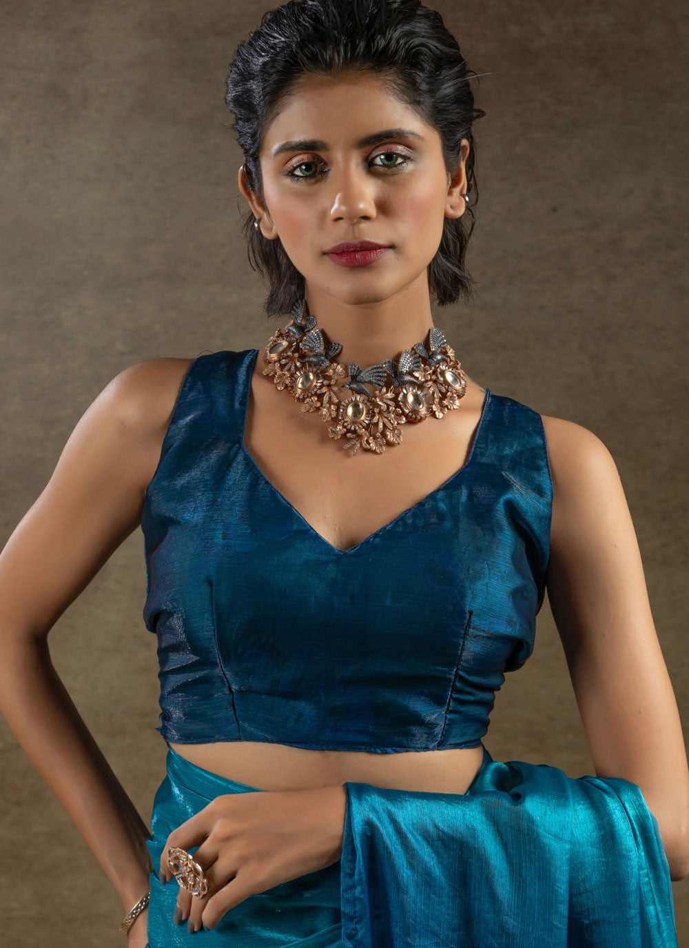 Plain Satin Silk Blue Shaded Saree S15491
