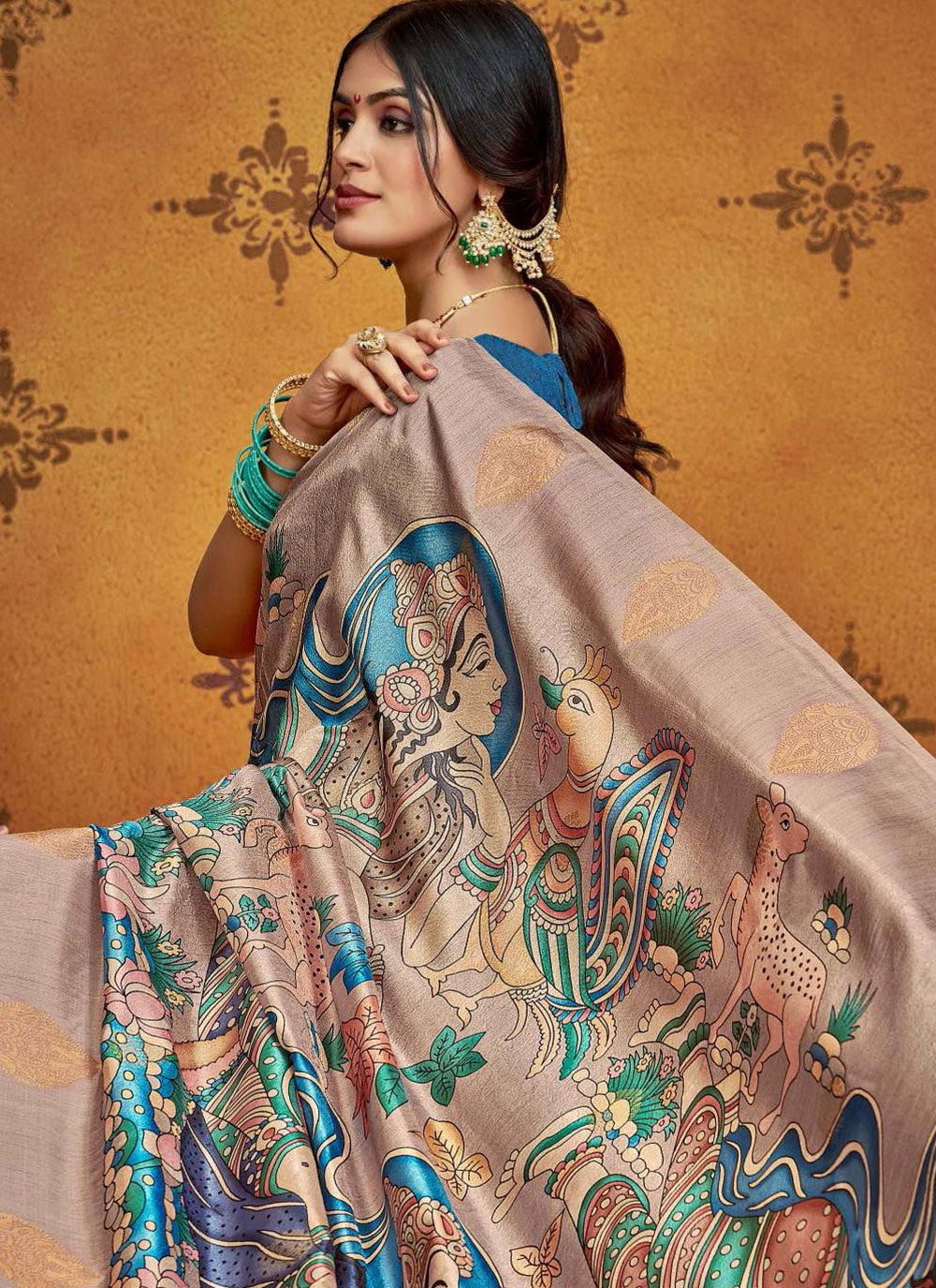 Blue Silk Traditional Saree Printed, Weaving Zari S18658