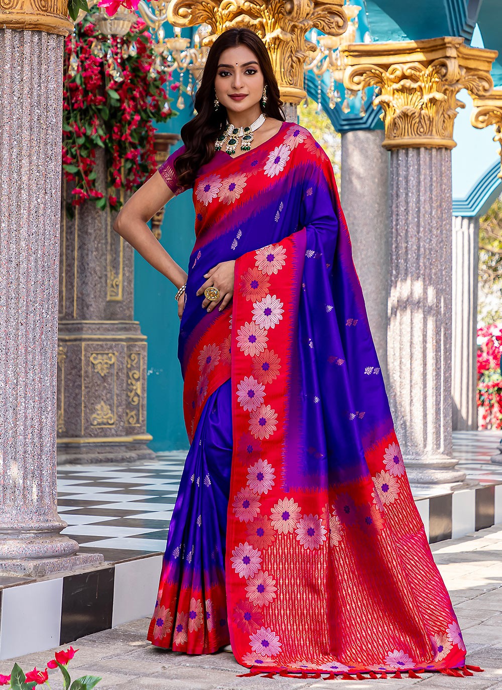 Classic Saree Printed Blue Silk Saree S12565