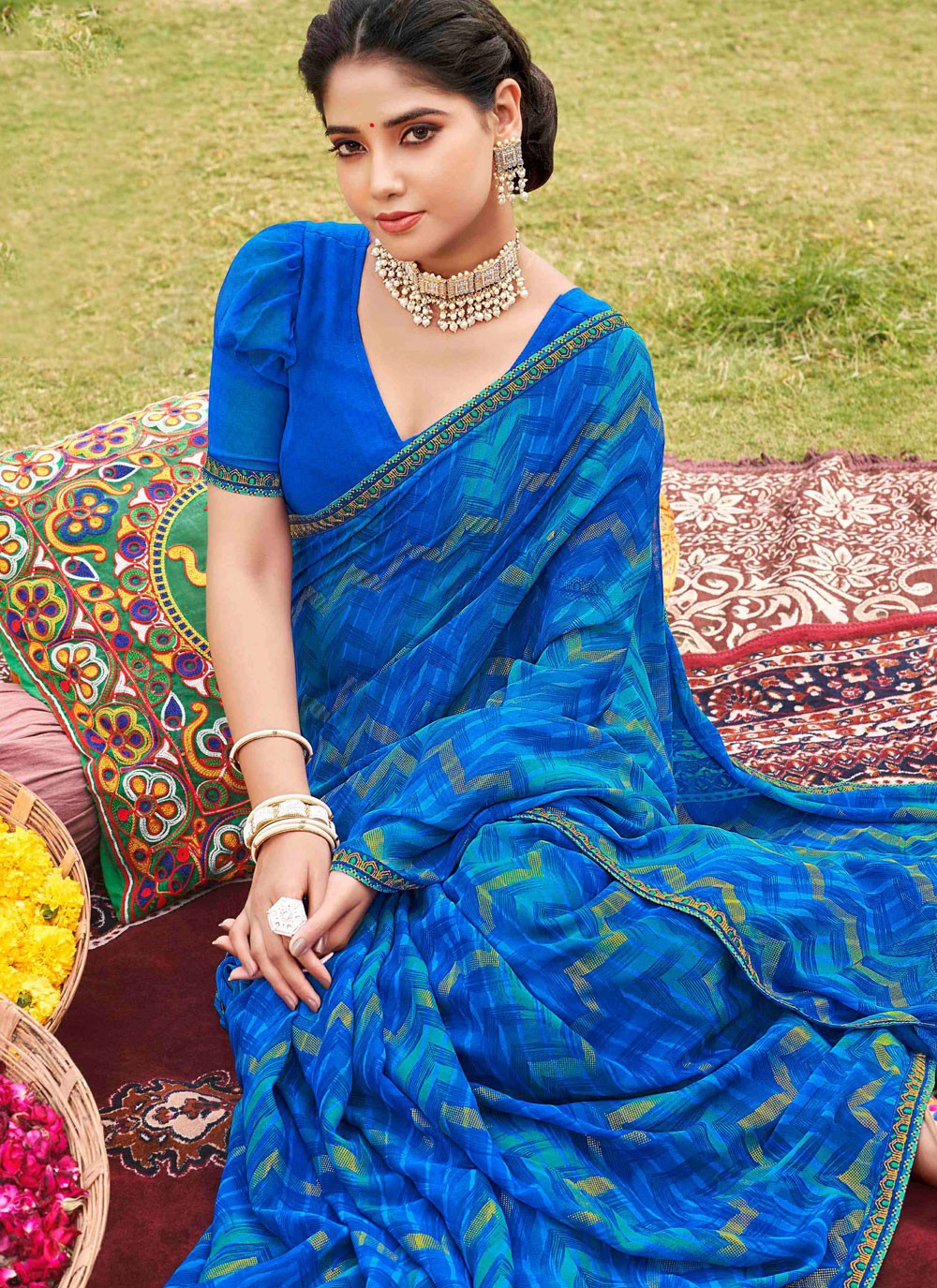 Contemporary Printed Blue Georgette S12448