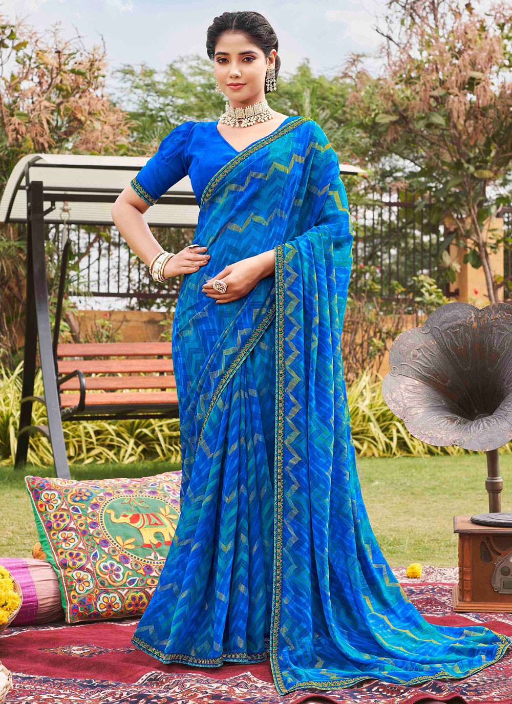 Contemporary Printed Blue Georgette S12448