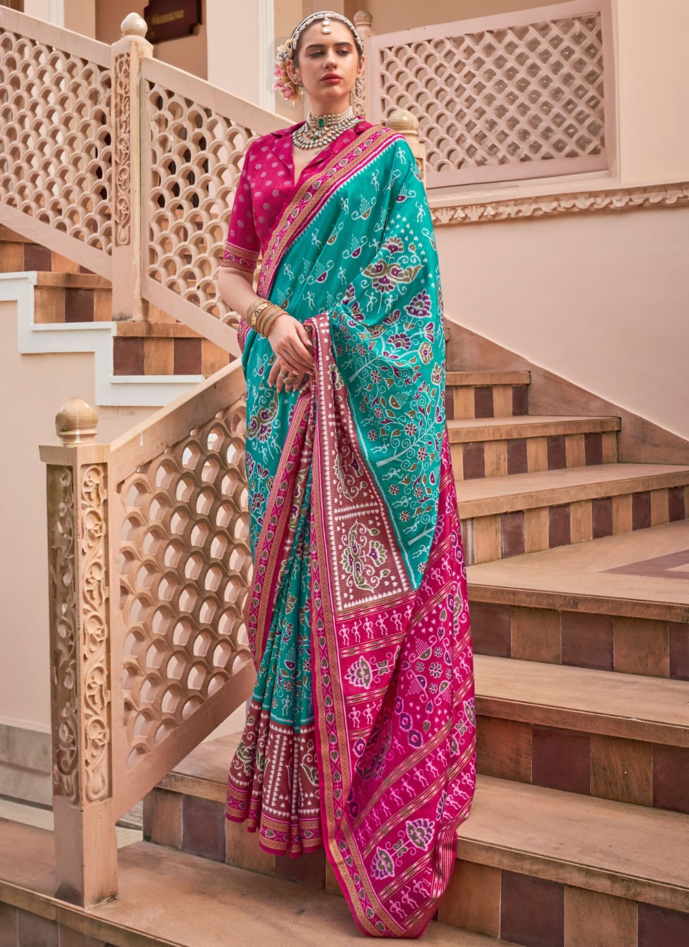 Contemporary Printed Blue Silk Saree S12785