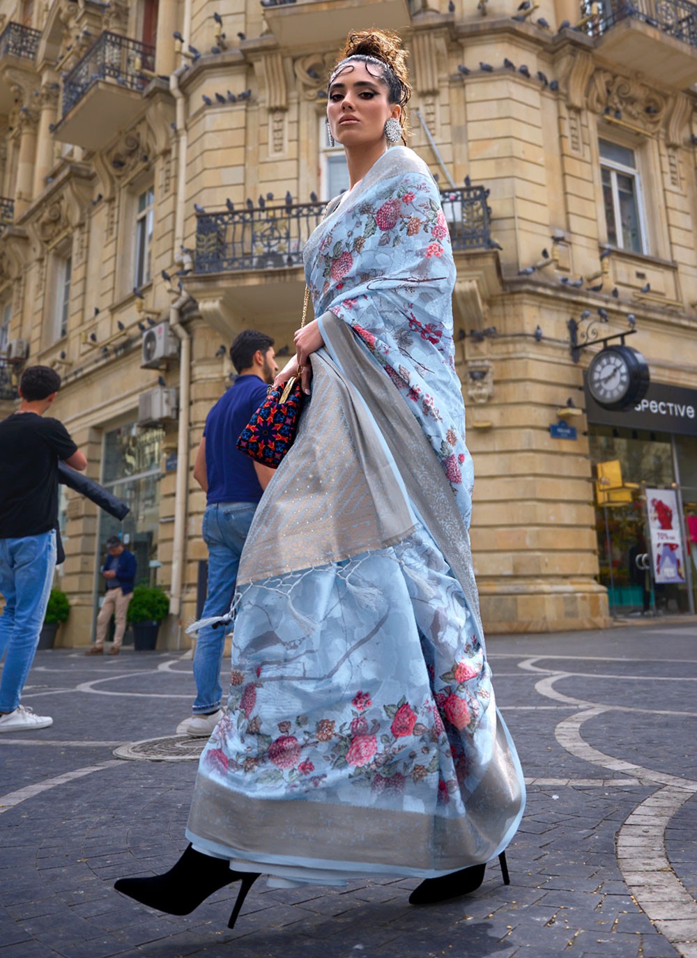 Designer Printed Brasso Saree - S4221