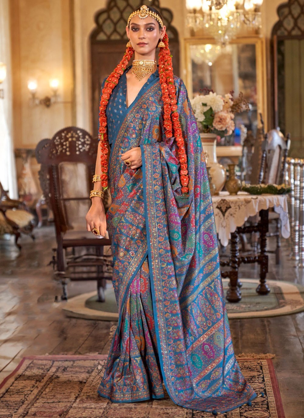 Trendy Saree Printed Blue Silk Saree S13679