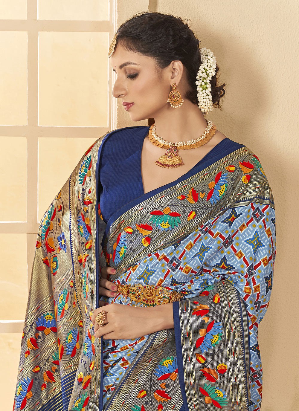Border Work Cotton Silk Blue Classic Saree S15293