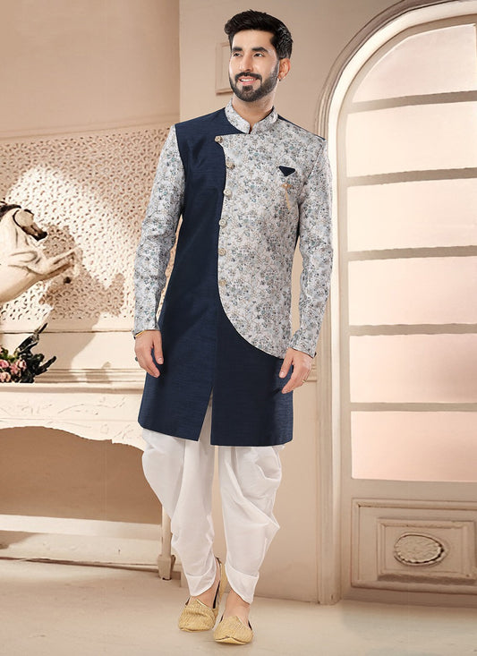 Embroidered Silk Blue Sherwani - M7571